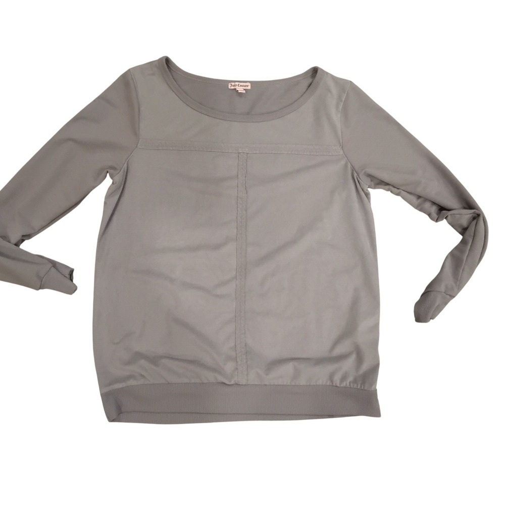 Juicy Couture Grey Faux Suede Front Mixed Media Long Sleeve Top Womens Large